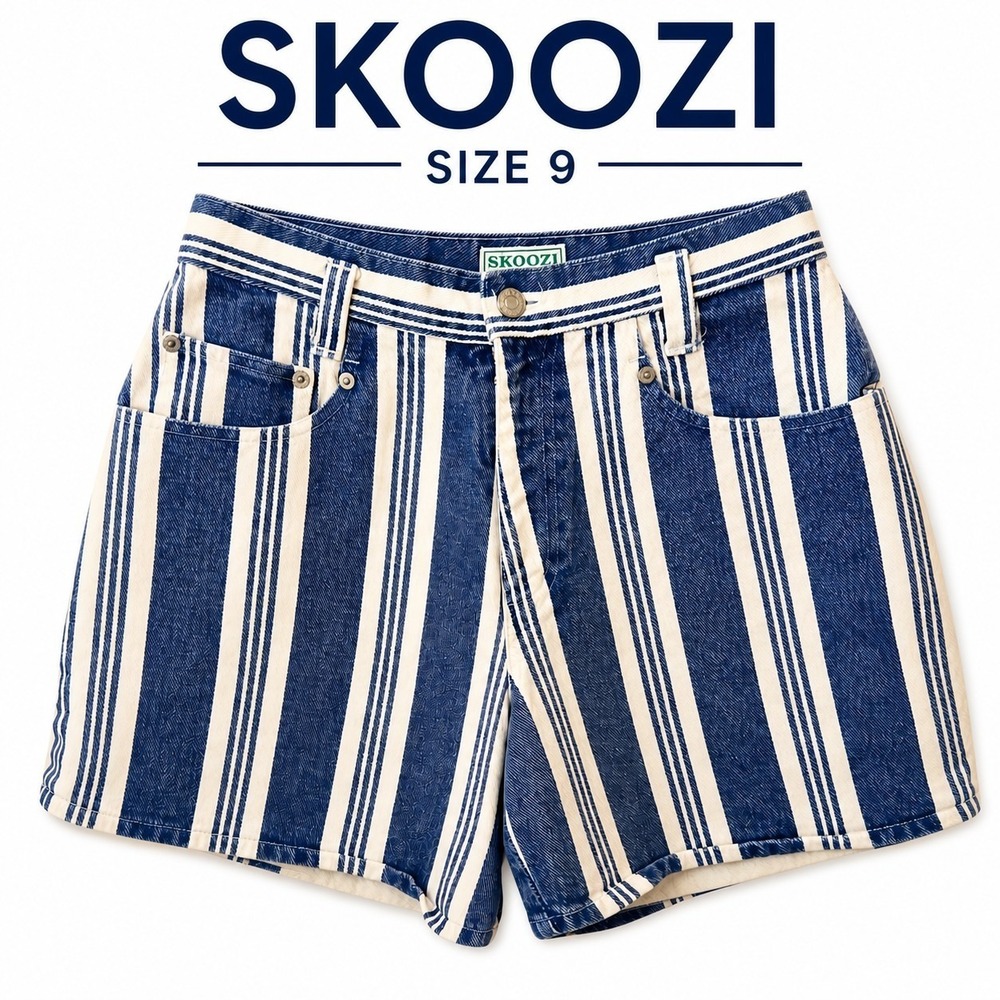 Skoozi Blue White Striped Denim Shorts Womens Size 9 High Rise Cotton Summer